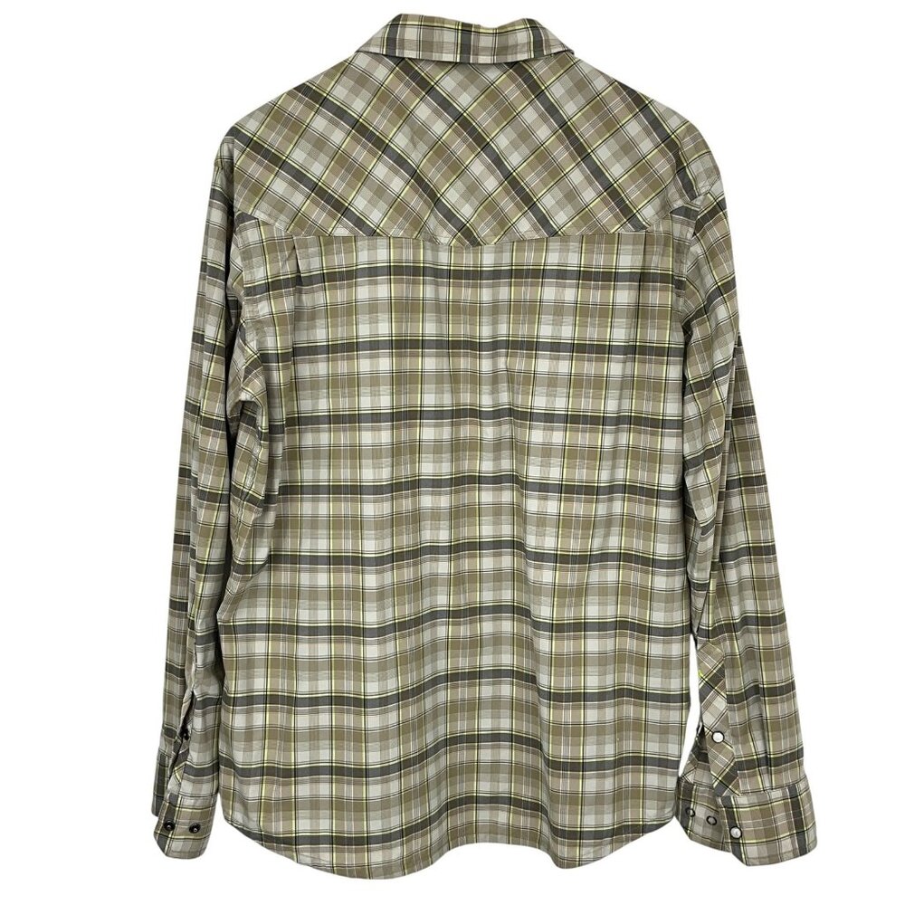 Stio Eddy Tech Shirt Mens Large Beige Plaid Long Sleeve Pearl Snap UPF 50+ - Picture 4 of 11